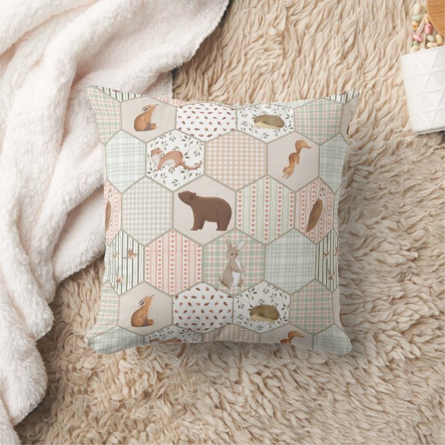 Coussin Bois Animaux Baby shower de chaume de forêt Cadeau (Couverture)