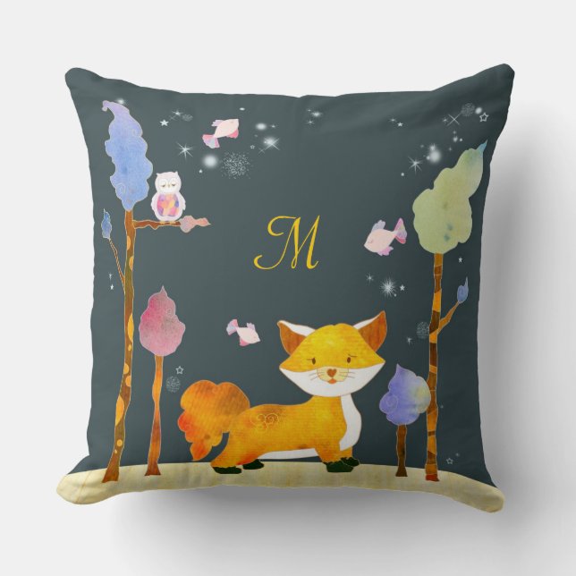 Coussin Bois Animaux Monogramme Décor Maison (Recto)