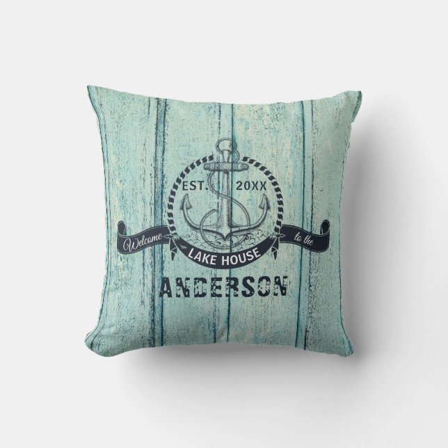 Coussin Bois bleu Bienvenue au Lake House (Recto)