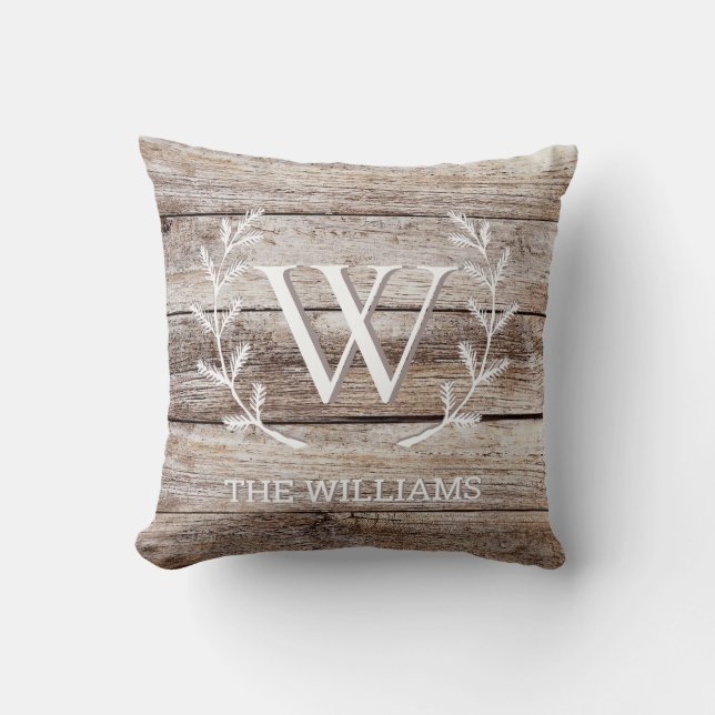 Coussin Bois de grange rustique Personnalisé Monogramme Pe (Recto)