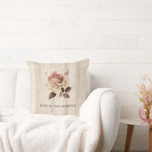 Coussin Bois de rose rose faux rustique crème