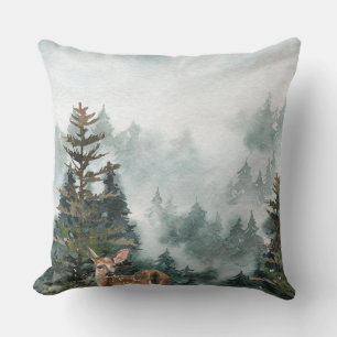 Coussin Bois d'hiver Foggy Mountain Forest Doer Deer