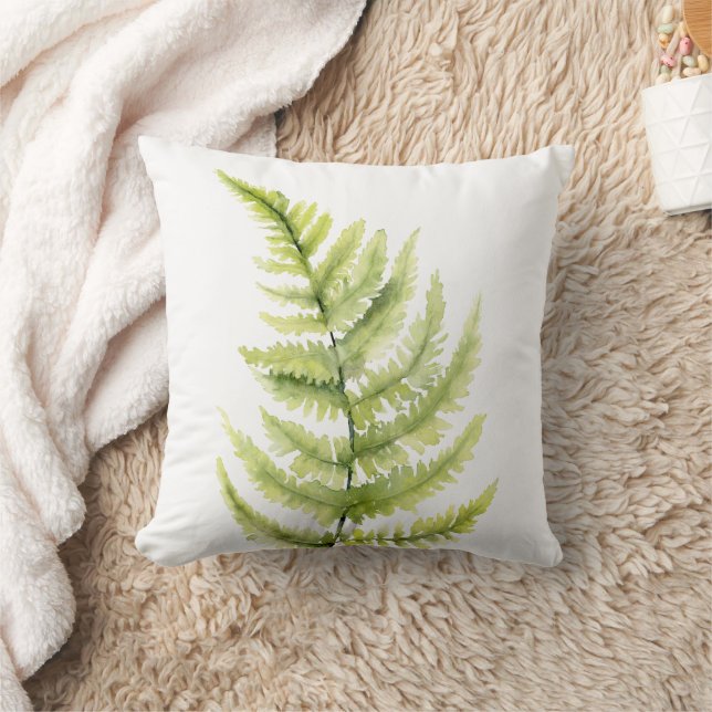 Coussin Bois Feuilles de fougère Botanique Aquarelle Verdu (Couverture)