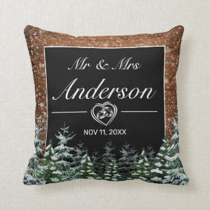 Coussin Bois neige et forêt Mariage noir
