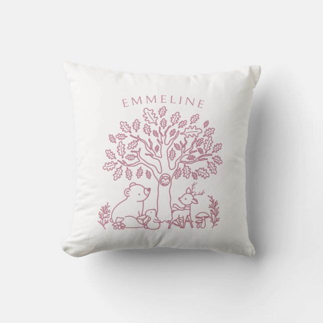 Coussin Bois Rose Animaux Et Arbre (Recto)