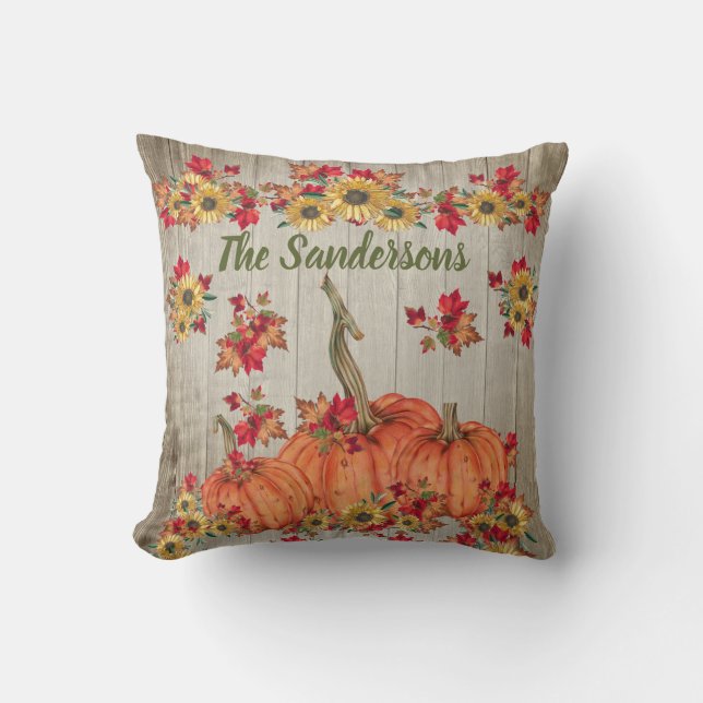 Coussin Bois rustique Automne Tournesol Citrouilles Feuill (Recto)