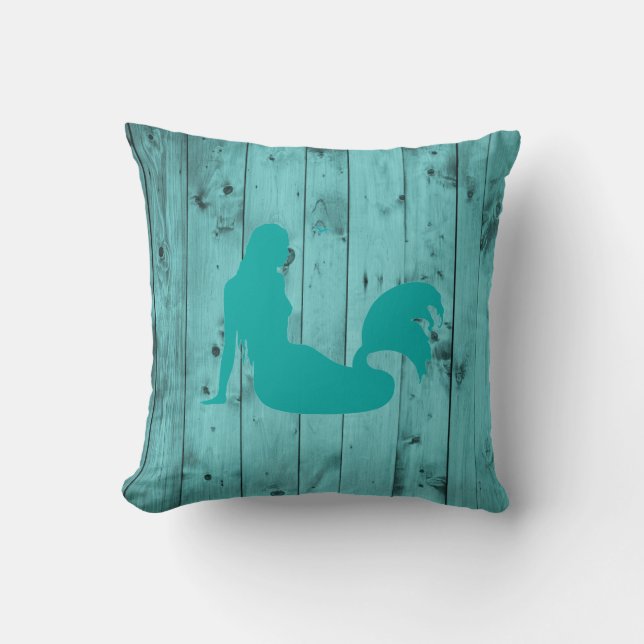 Coussin Bois rustique de sirène de turquoise de bois de (Recto)