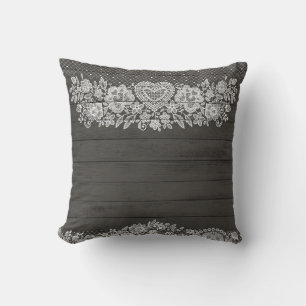 Coussin Bois rustique & dentelle blanche Lacy Farmhouse Ch
