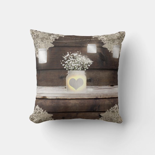 Coussin Bois rustique, dentelle et jarres Mason Grange Élé (Recto)
