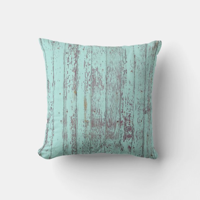 Coussin Bois rustique turquoise désorganisé (Recto)
