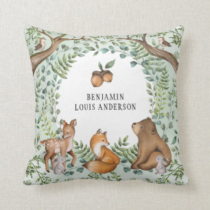 Coussin Bois Whimsical Bébé Animaux Forêt Végétation 