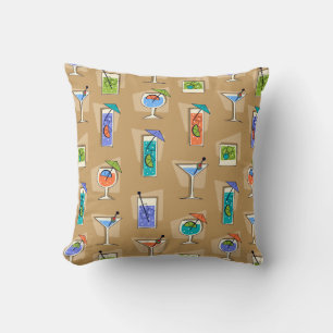 Coussin Boissons Tropicales Hawaïennes Rétro Happy Hour