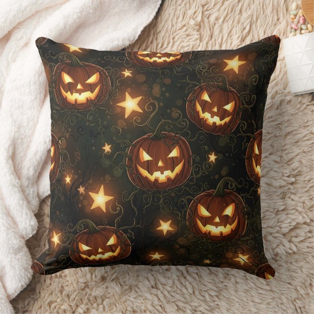 Coussin Bokeh Halloween Seamless | Glowing Jack-O’ Lantern (Couverture)