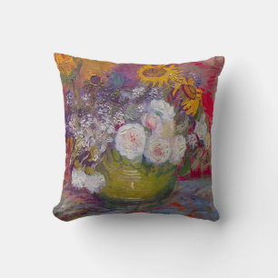Coussin Bol avec tournesols et roses par Vincent van Gogh