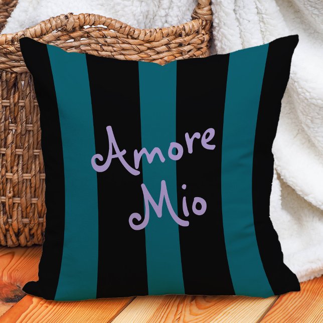 Coussin Bold Black and Teal Stripes | Amore Mio (Créateur téléchargé)