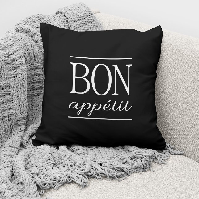 Coussin BON APPETIT de typographie de cuisine noire (Créateur téléchargé)