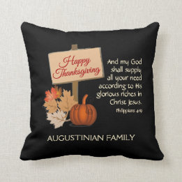 Coussin BON THANKSGIVING Customisé Phil 4:19 NOIR