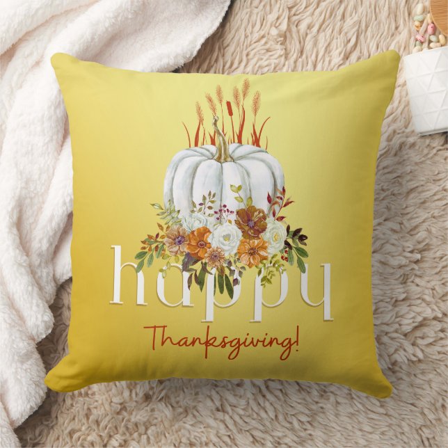 Coussin Bon thanksgiving moderne Floral Citrouille Jaune (Couverture)