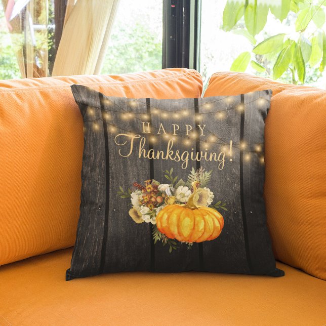 Coussin Bon thanksgiving rustique citrouille bois fleuri (Créateur téléchargé)