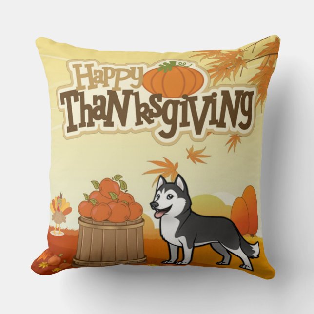 Coussin Bon thanksgiving Sibérien Husky (Recto)