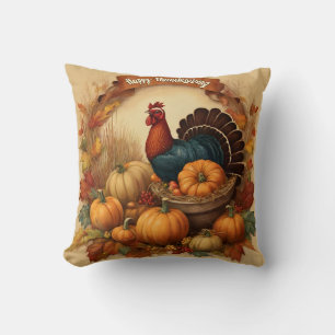 Coussin Bon thanksgiving Turquie Vintage avec Citrouilles