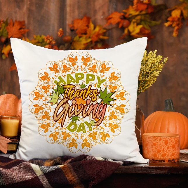 Coussin Bon thanksgiving typographymandala JETER PILLOW (Créateur téléchargé)
