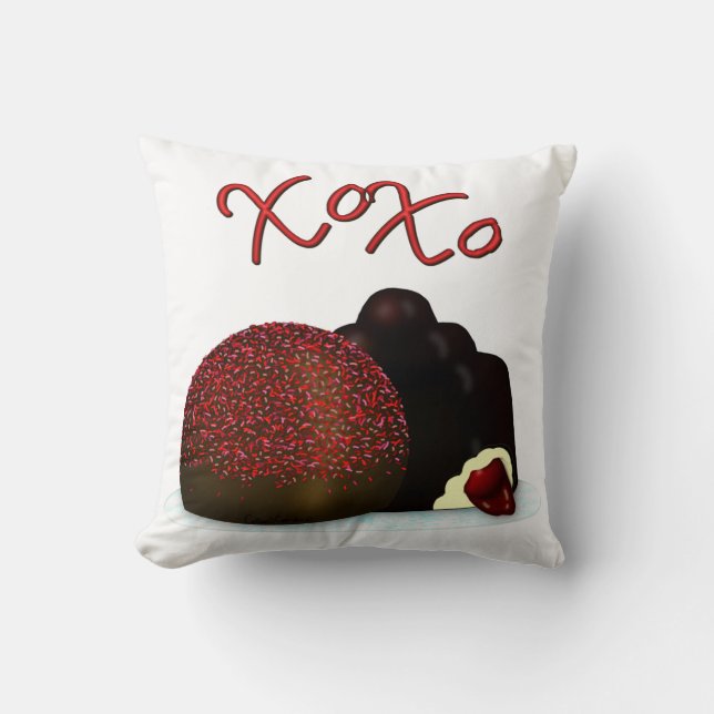 Coussin Bonbon Valentin XOXO et chocolat noir (Recto)