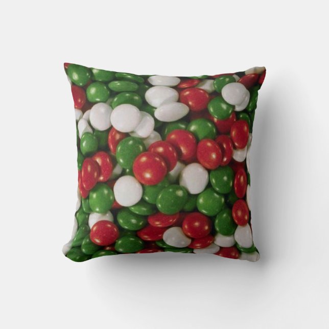 Coussin Bonbons de Noël rouge vert et blanc (Recto)