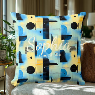 Coussin Bonheur Tranquille – Accent Géométrique Bleu et Cr