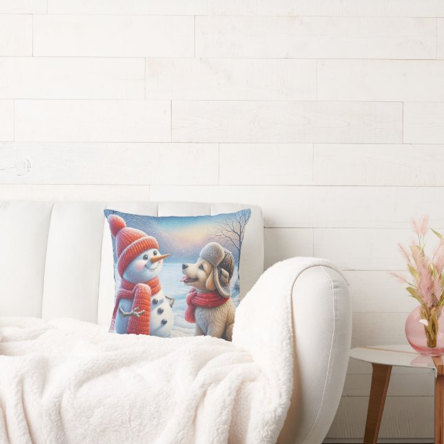 Coussin Bonhomme de neige avec chiot (Canapé)