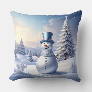 Coussin Bonhomme de neige chapeau bleu Noël arbre de Noël