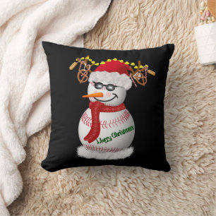 Coussin Bonhomme de neige de baseball décoré de snacks pop