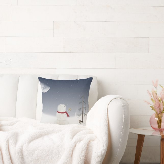 Coussin bonhomme de neige de Noël avec étoile d'or (Canapé)