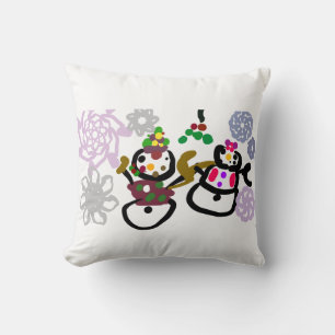 Coussin Bonhomme de neige et femme de neige dansent
