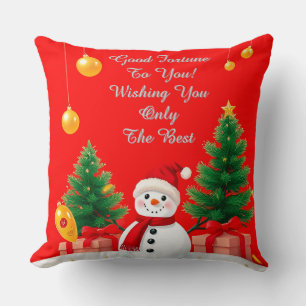 Coussin Bonhomme de neige festif avec des sapins de Noël