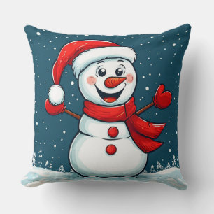 Coussin Bonhomme de neige joyeux avec chapeau de Père Noël