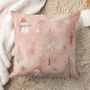Coussin Bonhomme de neige rose fantaisiste Noël - Hiver (1