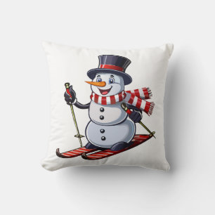 Coussin Bonhomme de neige sur des skis avec un chapeau hau