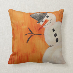 Coussin Bonhomme de neige sur l'orange