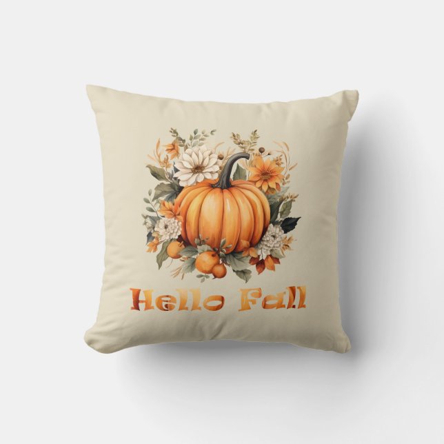 Coussin Bonjour Automne aquarelle fleur sauvage feuilles d (Recto)