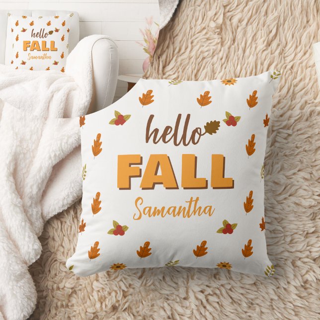 Coussin Bonjour Automne Feuilles Fleurs Motif Personnalisé (Créateur téléchargé)