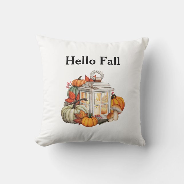 Coussin Bonjour Automne Lanterne Citrouille Décor Automne (Recto)