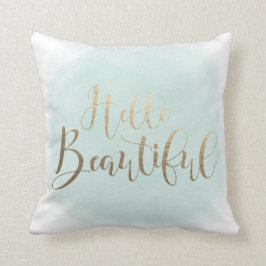 Coussin Bonjour bel or 16" de Faux x 16" carreau