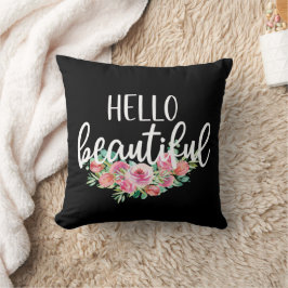 Coussin Bonjour belle aquarelle Rose Typographie chic