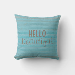 Coussin Bonjour belle citation Boho Motif rayé