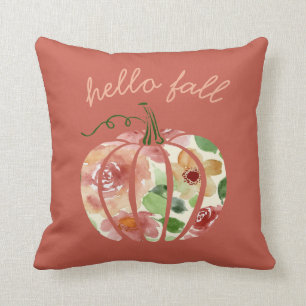 Coussin Bonjour Citrouille Automne Automne Orange Aquarell