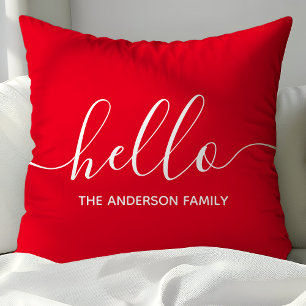 Coussin Bonjour écriture rouge personnalisée