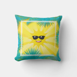 Coussin Bonjour été ! Happy Sun Smiley Cadre de palmier tr
