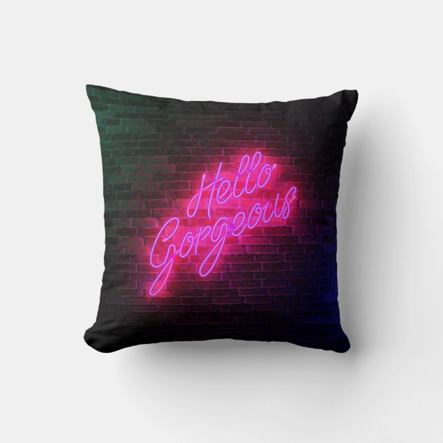 Coussin Bonjour magnifique - lumière d'enseigne au néon (Recto)