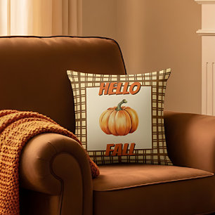 Coussin Bonjour Maison de campagne d'automne avec citrouil
